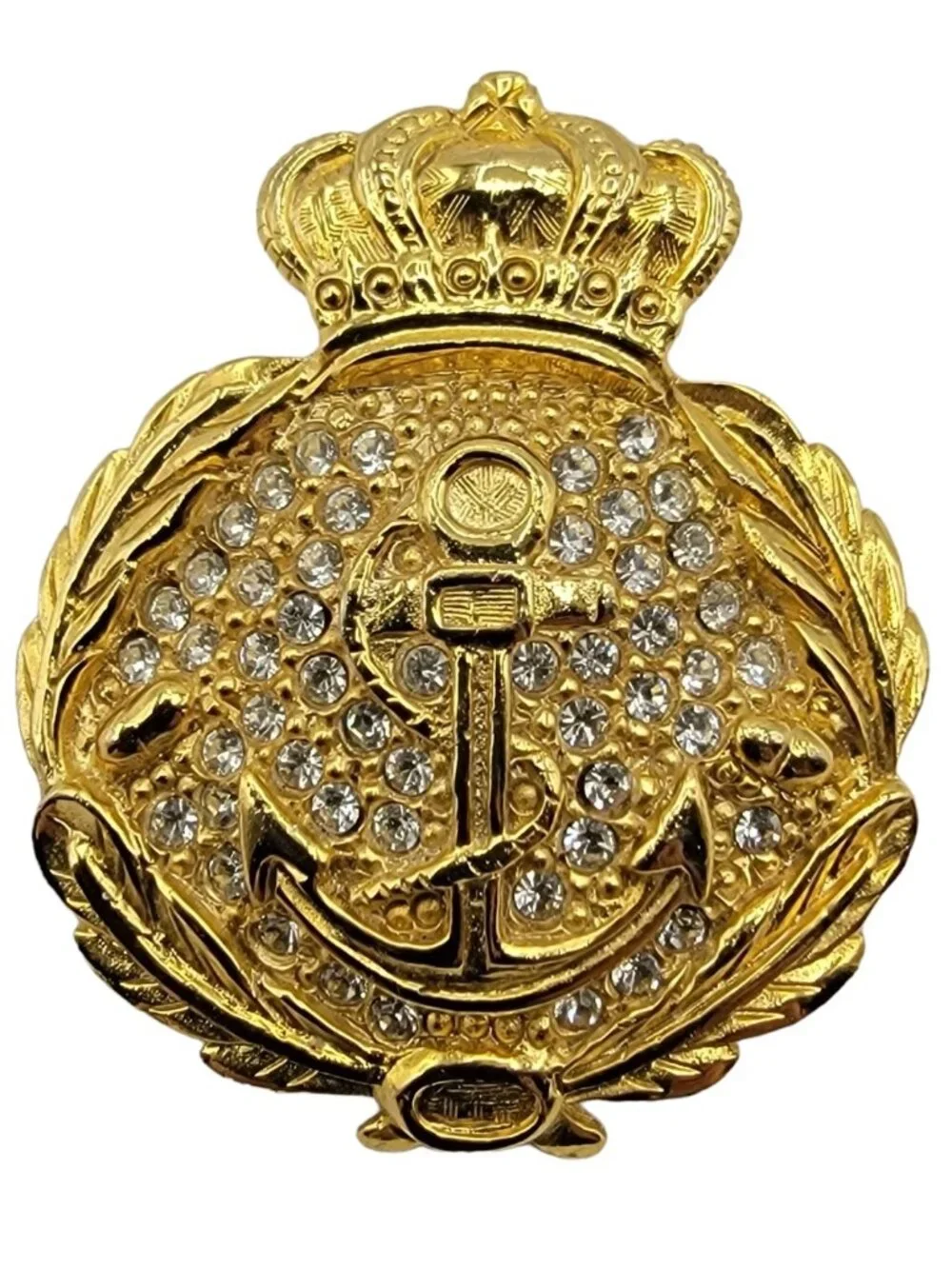 Carolee Gold-Tone Clear Rhinestone Shield Crown, Royal Navy Laurel Pin Brooch